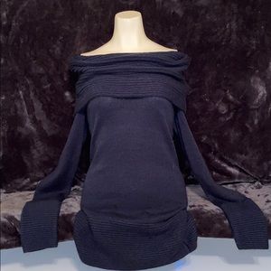 Cowl Neck Off the Shoulder Navy Sweater Dress